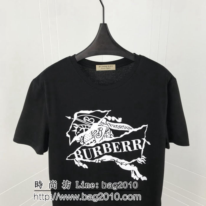 BURBERRY巴寶莉 19ss早春新款 V經典騎士印花圖案 純棉黑色短袖 男女同款 ydi1791